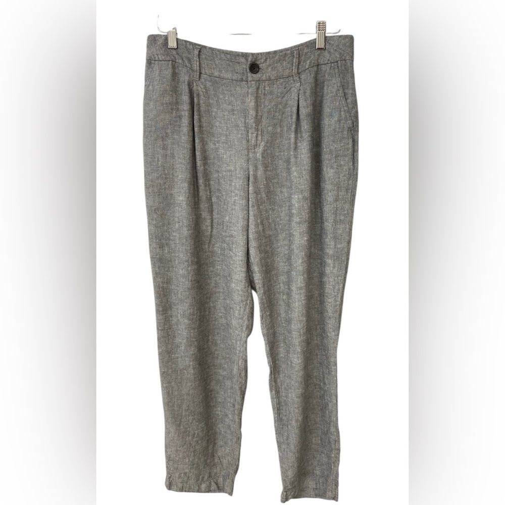 A New Day Gray Linen Blend Pleated High Rise Tapered Pants Trouser Size 8